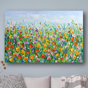 Colorful Flower Field Canvas Print of Past Painting by Olga Tkachyk. Wildflower Meadow Wall Art Decor, Gift for her