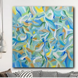 Yellow & Blue Abstract Canvas or Paper Print – Large Modern Art for Living Room