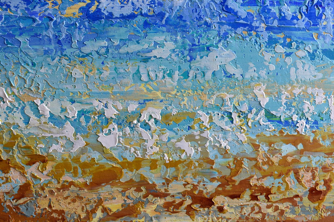 Abstract Beach Painting on Canvas Palette Knife Ocean Art Etsy
