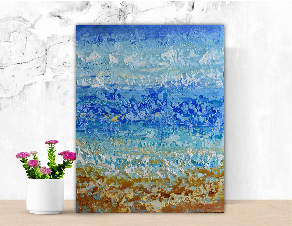 Abstract Beach Painting on Canvas Palette Knife Ocean Art Etsy