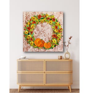 Fall Floral Pumpkin Wreath Art Print: Autumn Wall Decor image 5