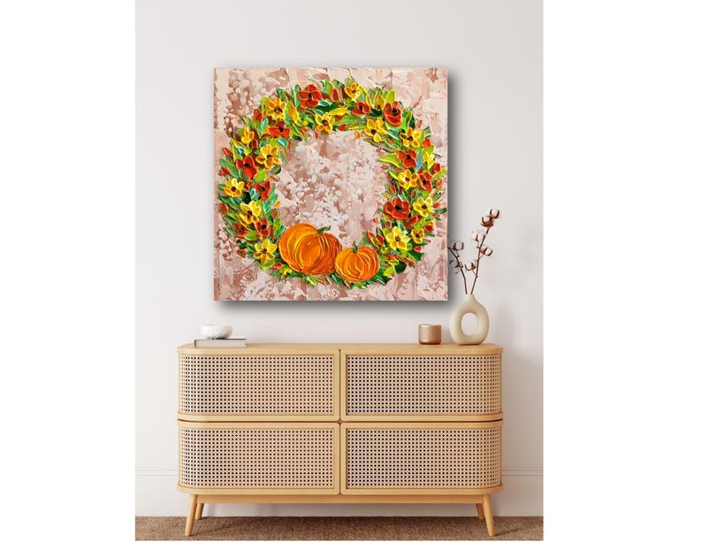 Fall Floral Pumpkin Wreath Art Print: Autumn Wall Decor image 5