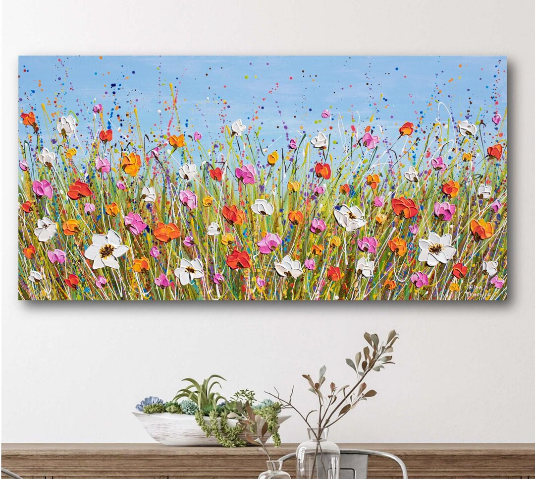Wildflower Meadow Canvas Print: Large Vibrant Floral Landscape Wall Art ...