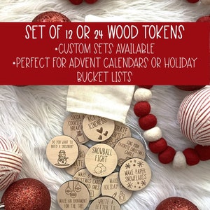 Christmas advent tokens, wood Christmas bucket list, Family Christmas countdown, Christmas bucket list, Christmas advent, Holiday countdown