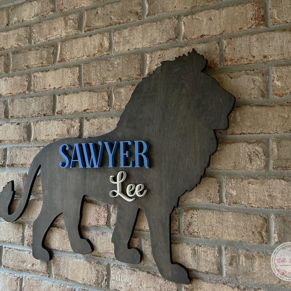 Lion name sign, Nursery name sign, Safari theme nursery decor, Lion nursery decor, Safari baby shower, Nursery wall art, Baby shower gift