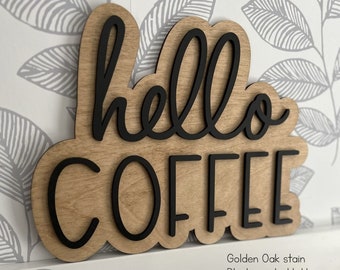 Hello Coffee sign, 3D Coffee bar wood sign, Coffee bar decor, Kitchen decor, Coffee sign, Coffee cart sign, Coffee sign for coffee bar