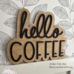 Hello Coffee sign, 3D Coffee bar wood sign, Coffee bar decor, Kitchen decor, Coffee sign, Coffee cart sign, Coffee sign for coffee bar