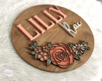 Custom Floral Wood Name Sign, 3D Nursery Decor, Baby Shower Gift