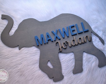 Custom Elephant Nursery Name Sign, 3D Wood Decor