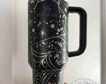 Laser Engraved Spider Web Stanley Tumbler, Halloween Tumbler, Custom 30oz 40oz