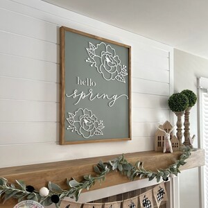 Hello Spring sign, wood spring sign, Floral sign, Flower sign, 3D hello spring sign, Spring decor, Spring wall sign, Spring mantel decor