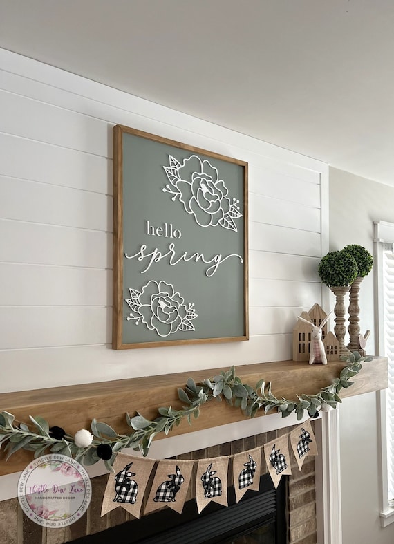 Hello Spring sign, wood spring sign, Floral sign, Flower sign, 3D hello spring sign, Spring decor, Spring wall sign, Spring mantel decor