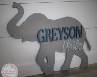 Elephant 3D Name Sign, Safari Nursery Decor, Personalized Baby Gift