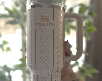 Laser Engraved Stanley Tumbler, Knit Sweater Pattern, Cozy Winter Design