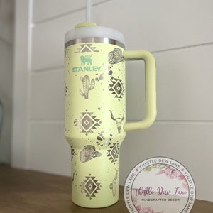 40oz tumbler, 30oz tumbler, Laser engraved Stanley, Western Stanley tumbler, Cowgirl tumbler, country tumbler, Aztec tumbler, Cowboy tumbler