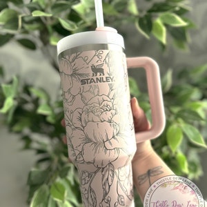 40oz tumbler, Custom 30oz tumbler, Peony Stanley, Laser engraved Stanley, Floral tumbler, Flower Stanley, Bridal gift, Mother&#39;s Day Gift