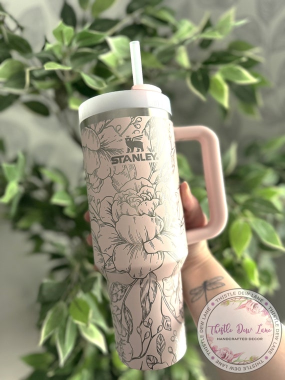 40oz tumbler, Custom 30oz tumbler, Peony Stanley, Laser engraved Stanley, Floral tumbler, Flower Stanley, Bridal gift, Mother's Day Gift