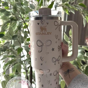 Custom 40oz tumbler, 30oz tumbler, Coquette bow Stanley, Laser engraved bow Stanley, Fancy bow Stanley, coquette tumbler