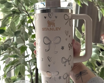Laser Engraved Bow Stanley Tumbler, Coquette Style, 40oz/30oz
