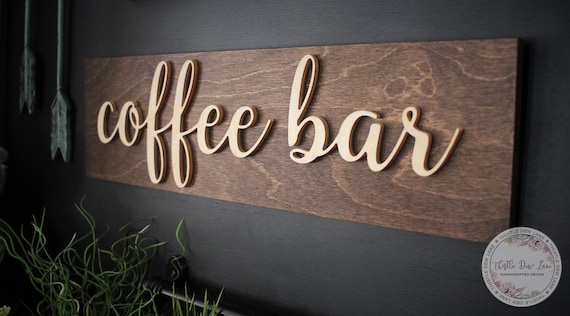 Letrero de cafetería 3D letrero de madera barra de - Etsy España