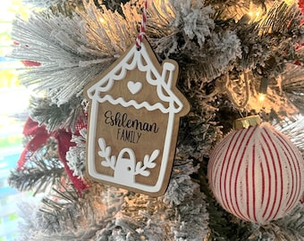 Personalized Gingerbread House Ornament, Laser Cut Baltic Birch