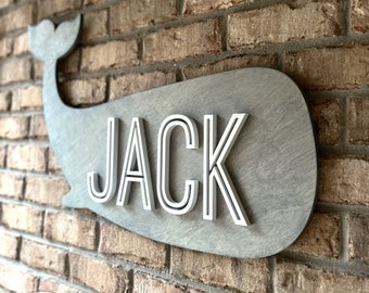 Whale 3D Name Sign, Nautical Nursery Decor, Personalized Baby Gift