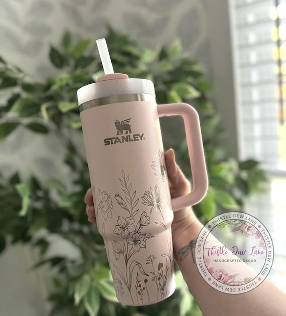 Engraved Stanley Tumbler, Laser Engraved Stanley, Floral Tumbler