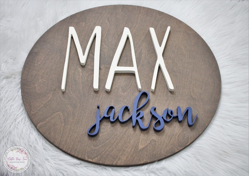 Baby Gift New Baby Baby Shower Gift Round Name Sign 3D Nursery Name Sign Custom Name Sign Wood cutout Nursery decor Kids room decor