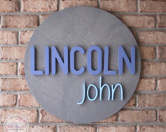 3D Nursery Name Sign, Custom Round Wood Sign