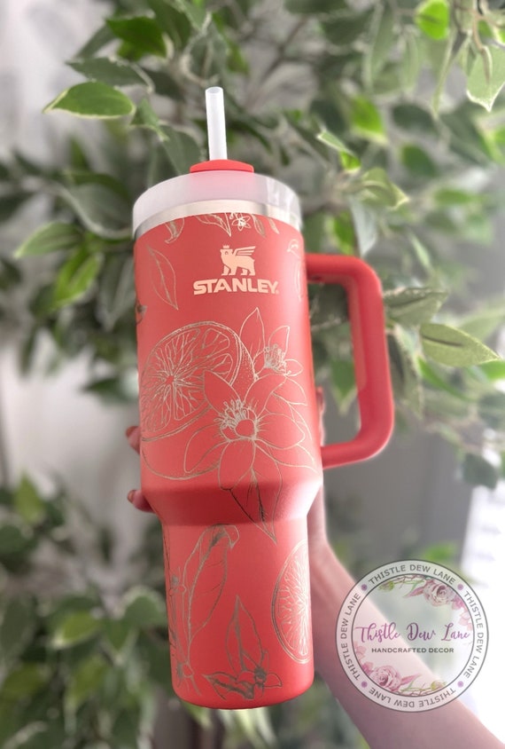Laser Engraved Orange Blossom Stanley Tumbler, Personalized 40oz