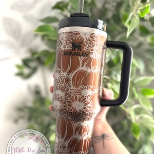 40oz tumbler, 30oz tumbler, Stanley Fall floral tumbler, Pumpkin tumbler, Laser engraved tumbler, Pumpkin and mum tumbler, Custom Stanley