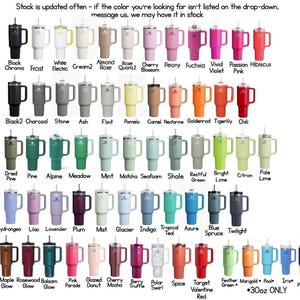 May include: A chart of 30-ounce tumblers in various colors. The tumblers have a handle and a straw. The colors include black, white, cream, almond, rose, cherry, peony, fuchsia, vivid violet, passion pink, hibiscus pink, black, charcoal, stone, ash, flint, pomelo, camel, nectarine, goldenrod, tigerlily, chili, dried pine, pine, alpine, meadow, mint, matcha, seafoam, shale, restful green, bright lime, citron, pale lime, hydrangea, lilac, lavender, plum, mist, glacier, indigo, tropical teal, azure, blue spruce, twilight, maple glow, rosewood glow, balsam glow, pink parade, glazed donut, cherry mocha, berry truffle, polar swirl, spice, target valentine red, feather green, marigold, pool, iris, and deep purple.