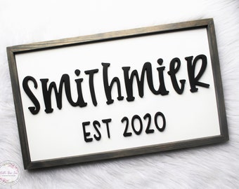 Custom 3D Wood Name Sign, Personalized Family Last Name, Framed