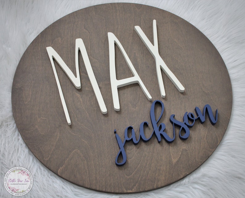 Baby Gift New Baby Baby Shower Gift Round Name Sign 3D Nursery Name Sign Custom Name Sign Wood cutout Nursery decor Kids room decor