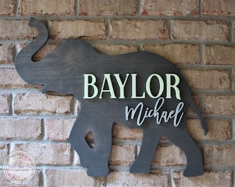Elephant Nursery Name Sign, Custom 3D Wood Sign