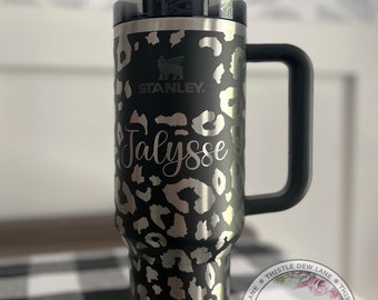 Personalized Leopard Stanley Tumbler, Laser Engraved Animal Print, 40oz