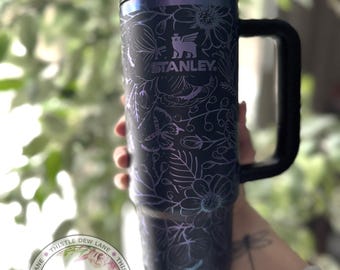 Custom Laser Engraved Floral Butterfly Stanley Tumbler, 30oz 40oz