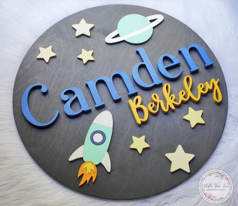 Space Theme Name Sign 3D Nursery Name Sign Outer space | Etsy