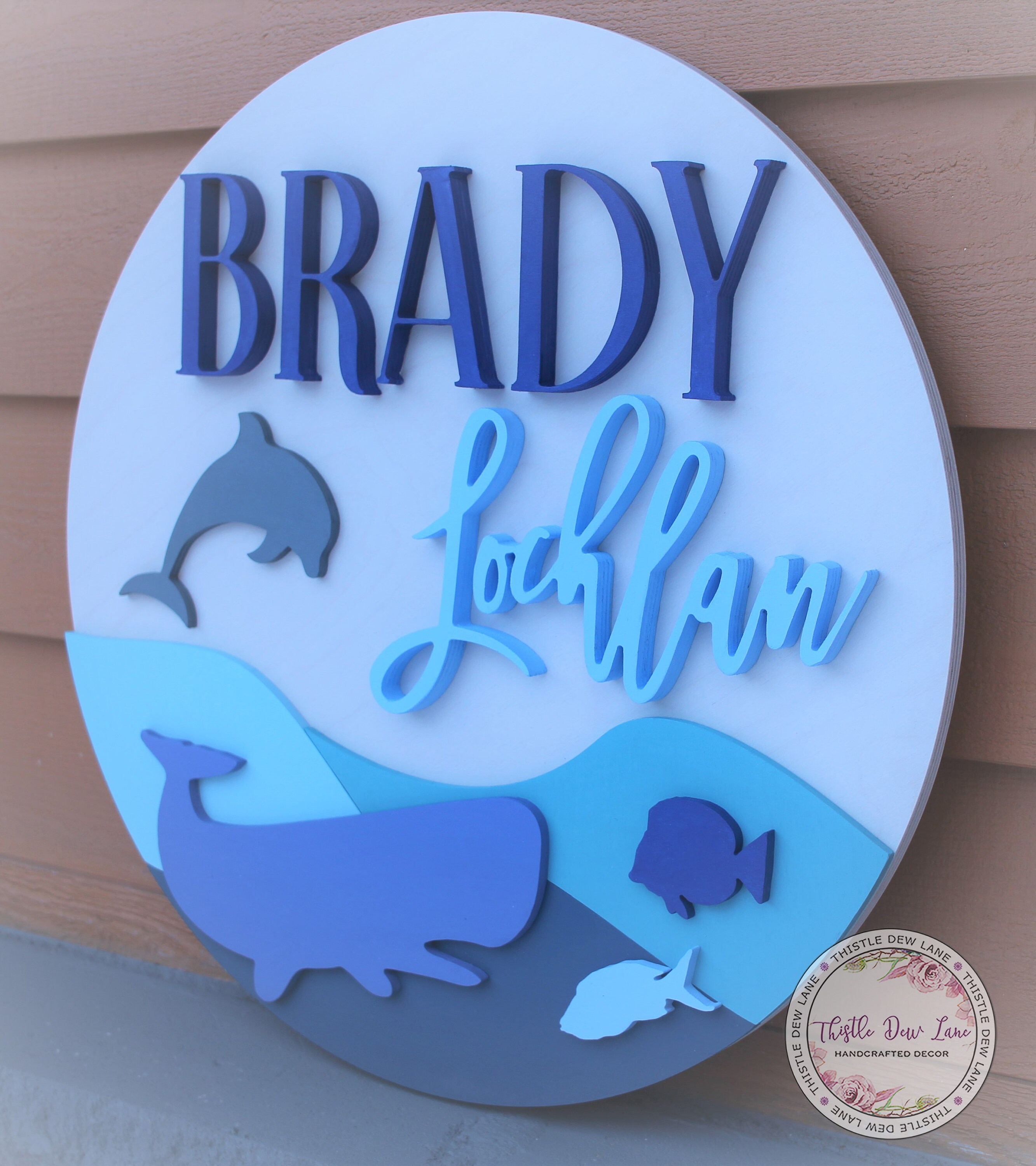 30 Round Ocean Scene Name Sign 3d Nursery Name Sign Custom Name Sign Kids Bedroom Decor Childrens Bedroom Wall Art Whale Nursery Theme