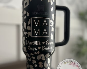 Personalized Leopard Stanley Tumbler, Laser Engraved Mama Cup