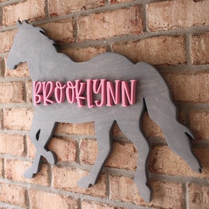 Horse 3D name sign, Horse theme, Wood horse cutout, Nursery name sign, 3D name sign, kids bedroom sign, nursery decor, Girls horse bedroom