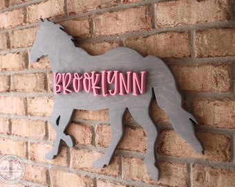 Kids Horse Bedroom Wall Art Personalized Barn Sign Horse Name Sign Girls Horse Nursery Decor