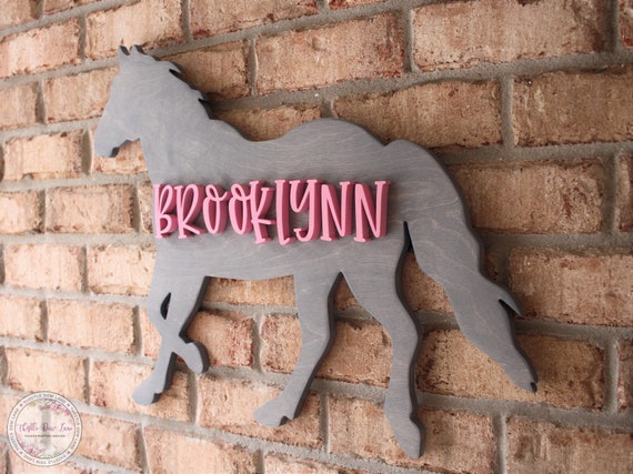 Horse 3D name sign, Horse theme, Wood horse cutout, Nursery name sign, 3D name sign, kids bedroom sign, nursery decor, Girls horse bedroom