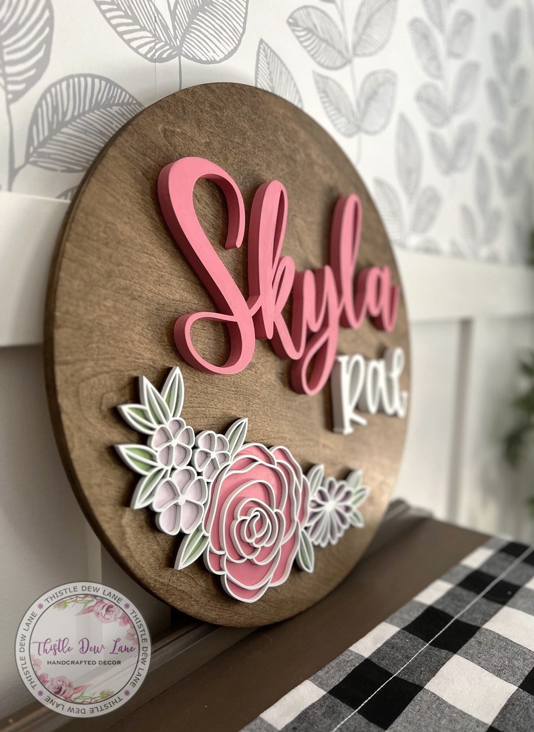 Flower Name Sign, Floral Name Sign, 3D Wood Name Sign, Girl Nursery