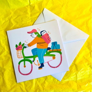 BIGLIETTO DI AUGURI IN BICICLETTA - quadrato 7 pollici x 7 pollici grande - compleanno, anniversario, guarisci presto, nuova casa, bici