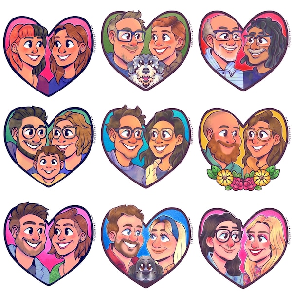 Custom Cartoon Heart Shaped Couple Portrait