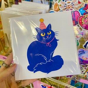 CELEBRATION CAT CARD - vierkant 7 inch x 7 inch groot - verjaardag, jubileum, beterschap, nieuw huis, fiets