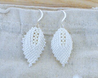 Wedding White Leaf Dangle Earrings - Nature-Inspired Bridal Jewellery