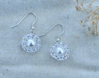 Swarovski White Pearl and Gold Bead Earrings for Weddings, Brides and Mother of the Bride