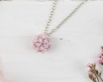 Rose Pink Swarovski Crystal Pendant Necklace in Sterling Silver
